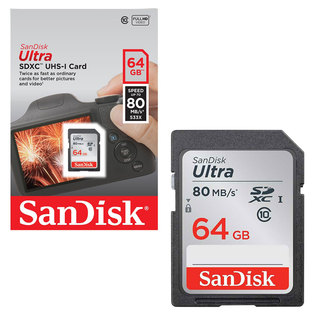 Sandisk Ultra SDXC SD Memory Card Class 10 - UHS-I Fast 80MB/s 64GB