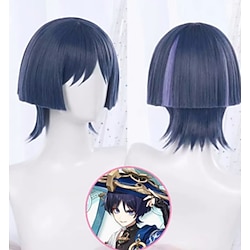 Cosplay Costume Wig Genshin Impact Scaramouche Straight With Bangs Machine Made Wig 12 inch Synthetic Hair Men's Adjustable Multi-color Lightinthebox
