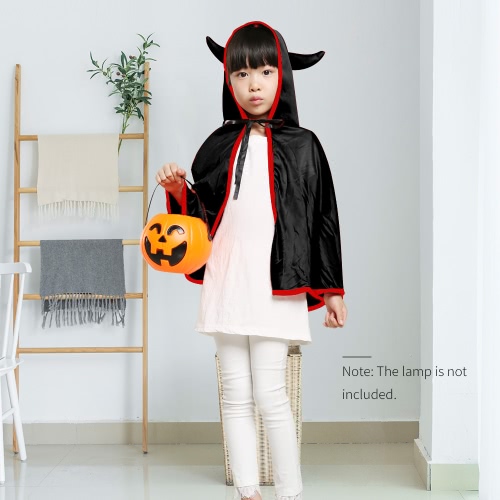 Unisex Kids Halloween Cloak with Ox Horn Hood Cosplay Role Play Party Cape Costumes for Boys Girls Orange