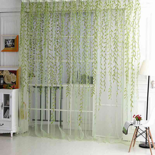 wholesale- 1m*2m room willow pattern voile window curtain sheer panel drapes scarfs curtain green