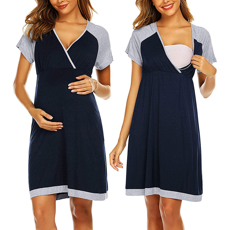 Casual Solid Short-sleeve  Nursing Pajamas