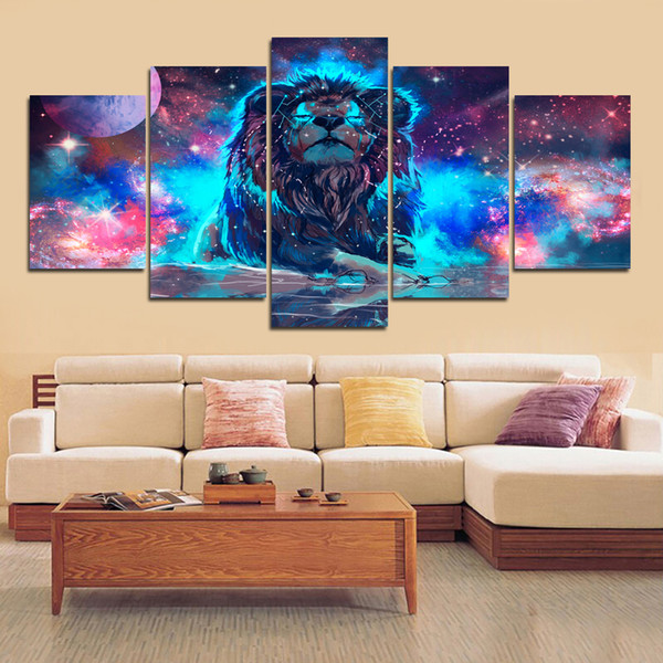 wall art decor painting canvas prints paintings 5 pieces color abstract nebula lion constellation poster pictures living room no frame