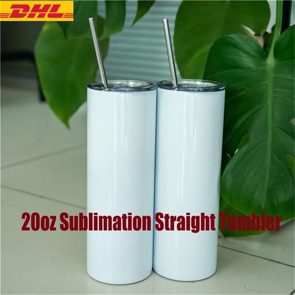 20oz Sublimation Straight Tumbler Set Stainless Steel Insulated Travel Office Tumbler with Closed Lid Straw Slim Water Cup DIY Gifts