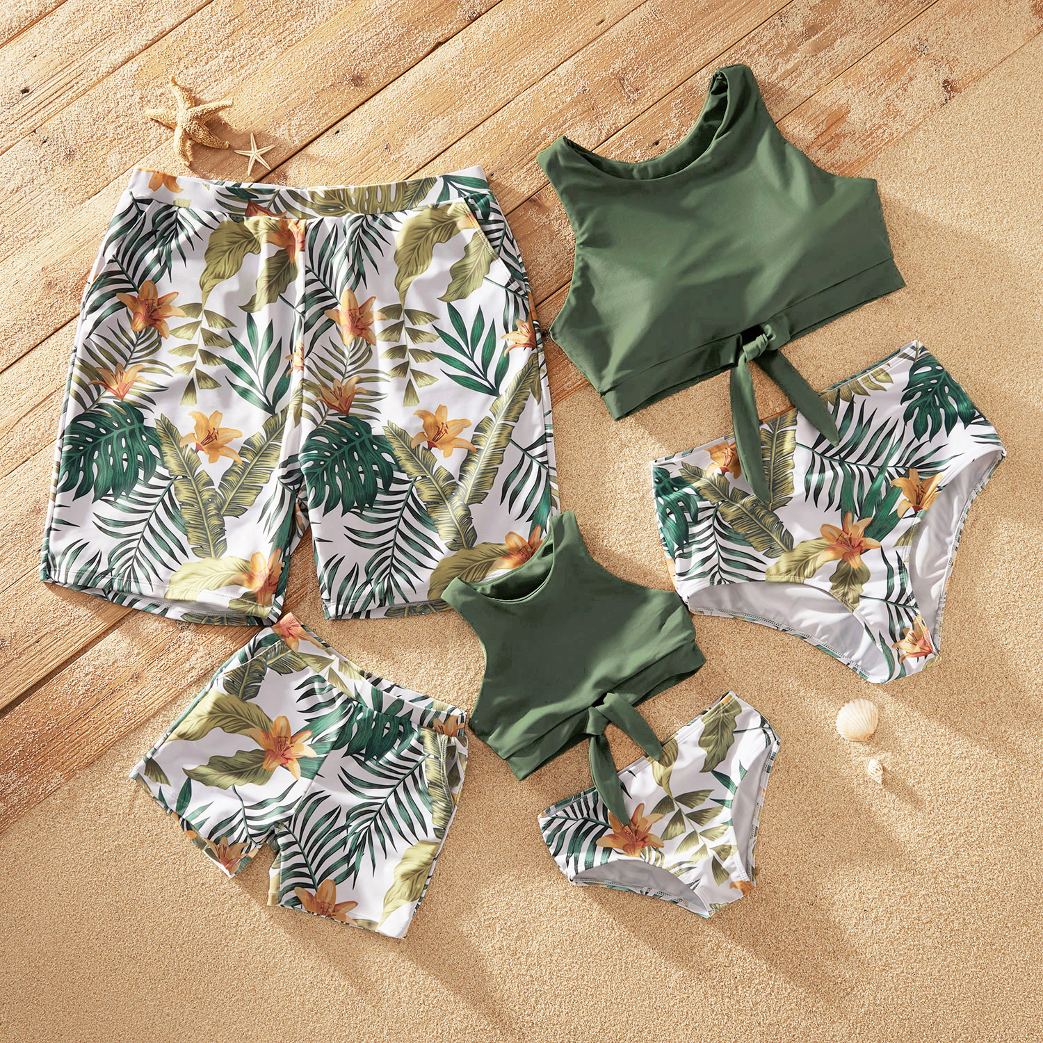 Tankini Floral and Leaf Print Matching Swimsuits