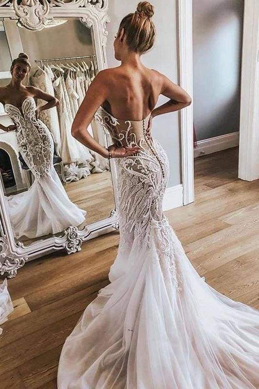 Gorgeous Vintage Lace Mermaid Wedding Dress With Sleeves