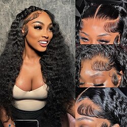 180 Density Water Wave Lace Front Wigs Human Hair 13x6 HD Transparent Curly Lace Frontal Wig Human Hair Pre Plucked with Baby Hair Wet and Wavy Wigs for Women Human Hair Natural Color 26 inch Lightinthebox