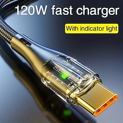 120W Fast Charging Cable 6A Transparent Shell Design Indicator Light Type-C Suitable for Apple Samsung LeTV Xiaomi LG BBK Oppo - 100cm/150cm/200cm Lightinthebox