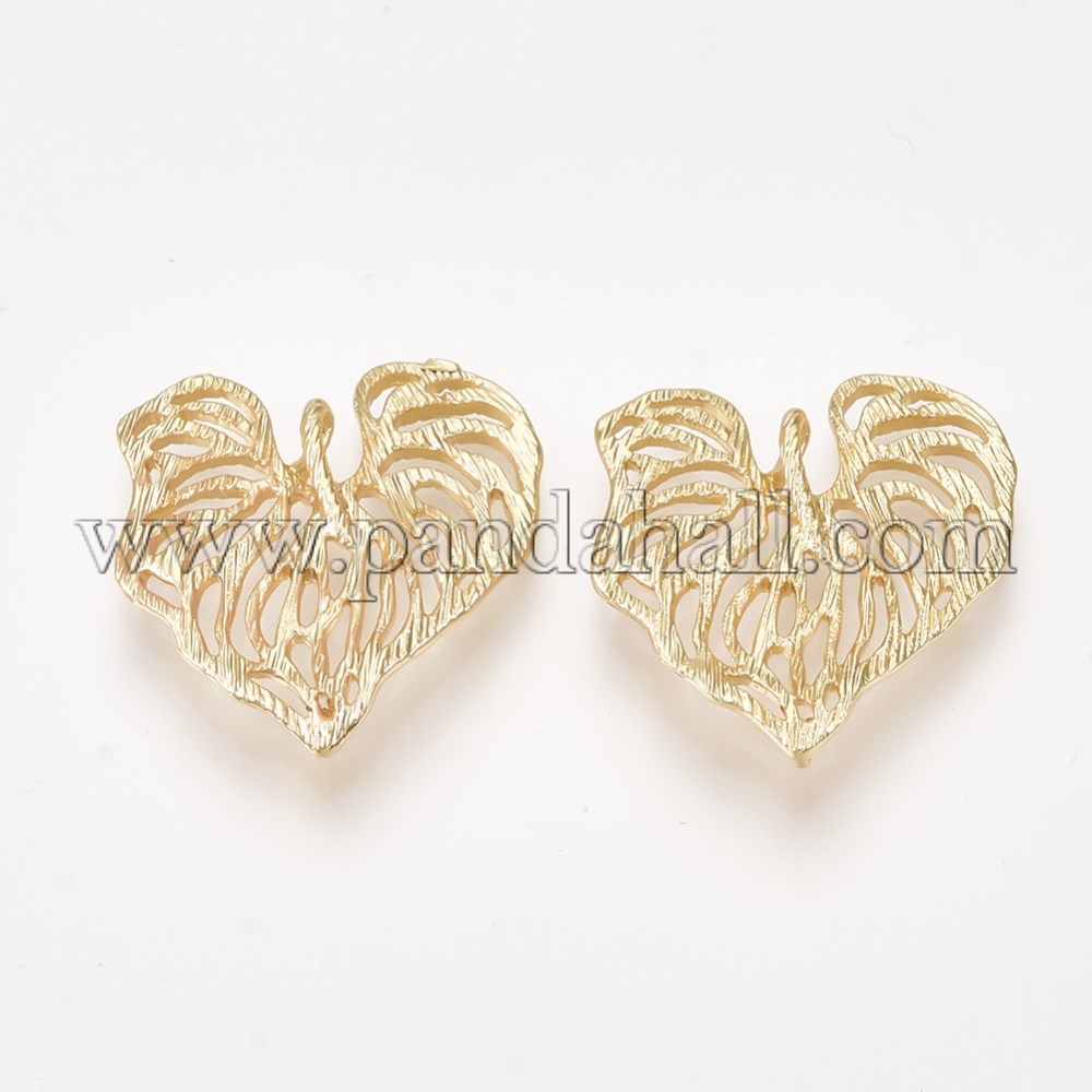 Brass Links/Connectors, Leaf, Real 18K Gold Plated, 20x19x3mm, Hole: 0.9~3x1.5mm