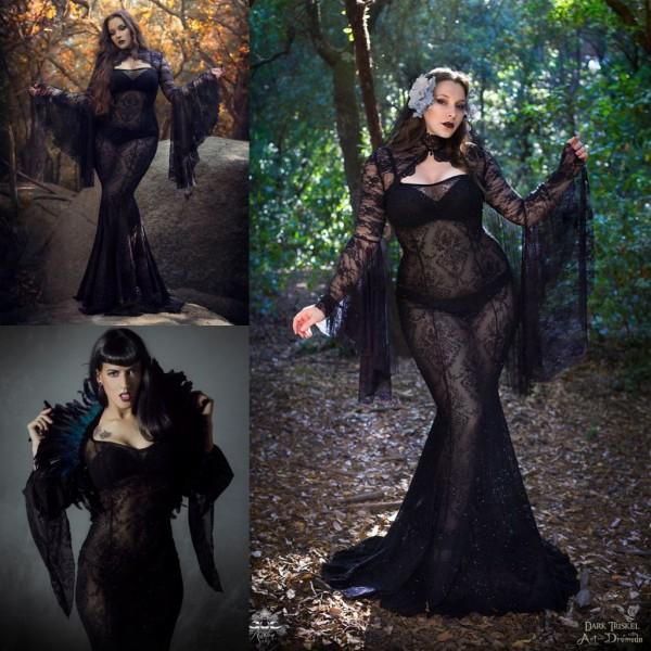 Illusion Lace Evening Dress Beaded Long Sleeve Dresses Evening Wear Plus Size Gothic Mermaid Prom Gowns