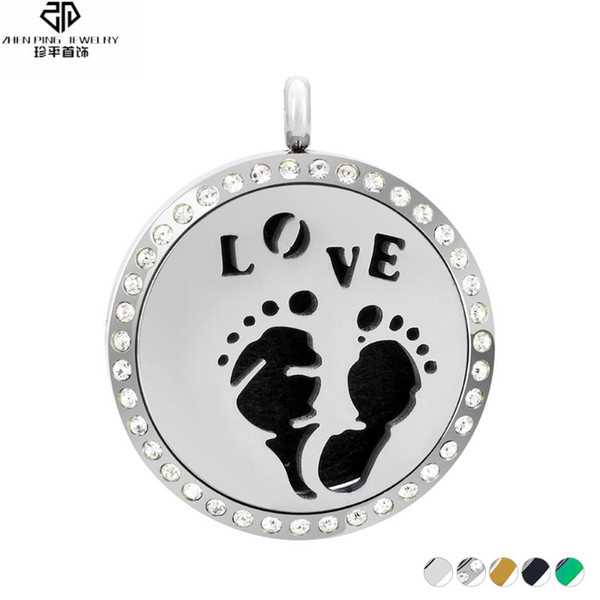stainless steel crystal pendant love essential oil diffuser diffuser locket pendant necklace 30mm