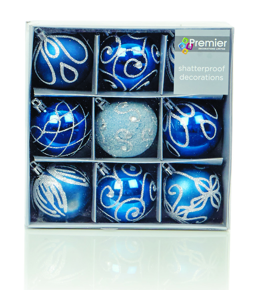 Premier Christmas Midnight Blue Decorated Bauble Balls