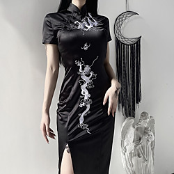 Docteur de la peste Fille gothique Gothique Sous-culture gothique robe de vacances Costume de Soirée Bal Masqué Femme Costume Noir Vintage Cosplay Halloween Carnaval Mascarade / Cheongsam / Cheongsam