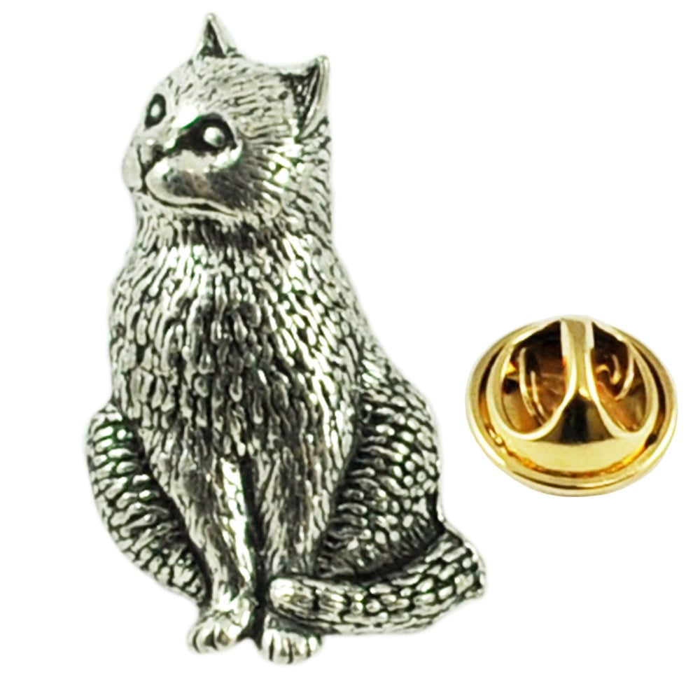 Cat English Pewter Lapel Pin Badge