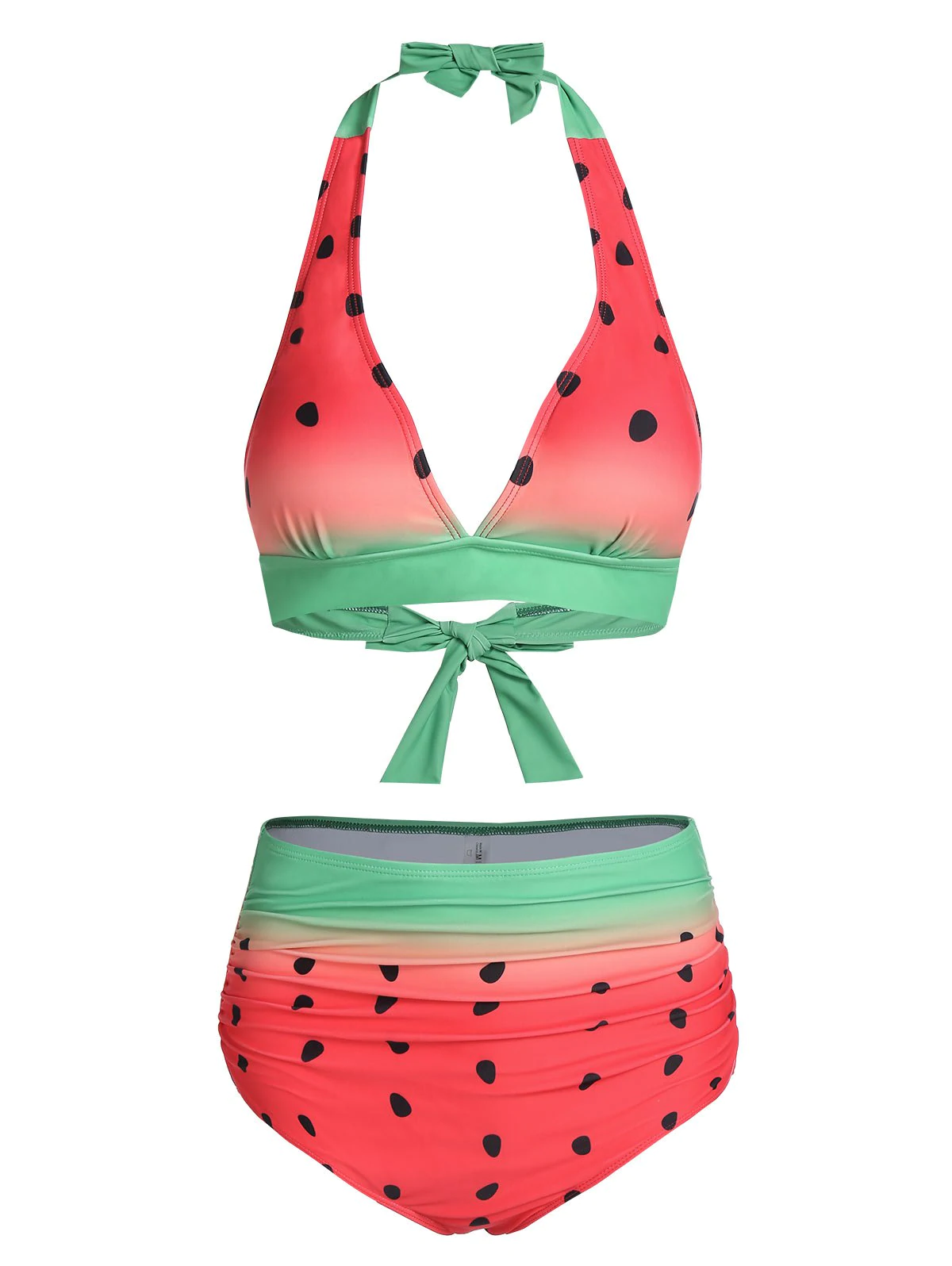 Watermelon Print Knotted Halter Bikini Swimwear
