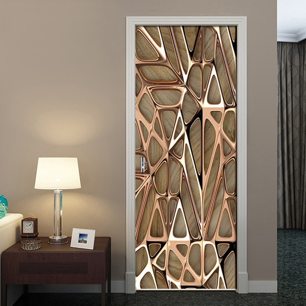 2Pcs/Set Rose Gold Geometric Pattern 3D Wall Door Sticker Self-adhesive Waterproof Wallpaper Decals Home Decor Door Wall Sticker T200331
