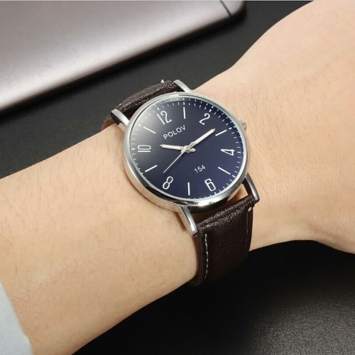 Quartz Watch PU Leather Strap Wrist Watch Casual Clock for Women and Men