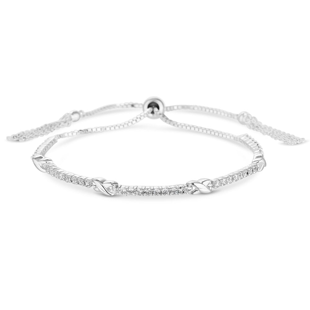 Sterling Silver 925 White Cubic Zirconia And Kiss Toggle Bracelet