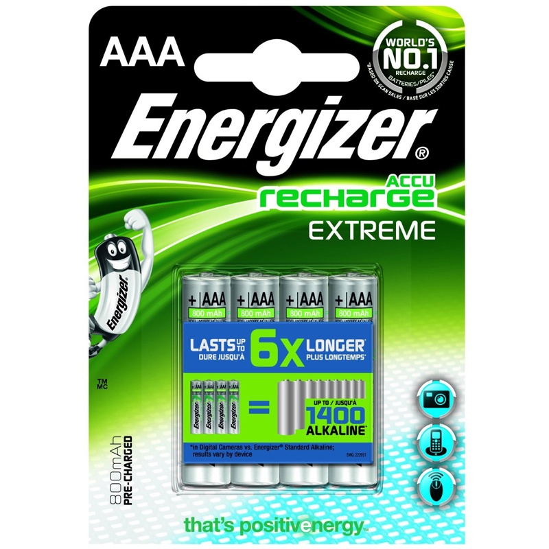 Energizer Accu 800mAh AAA Rechargeable Batteries - 4 Pack