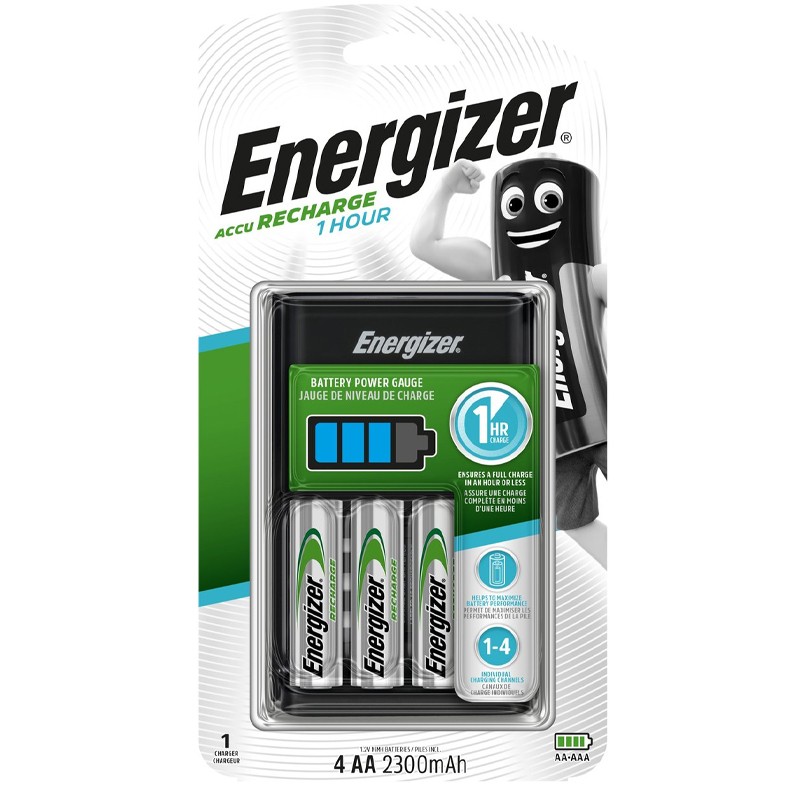 Energizer 1 Hour Battery Charger + 4 x 2300mAh AA Rechargeable Batteries