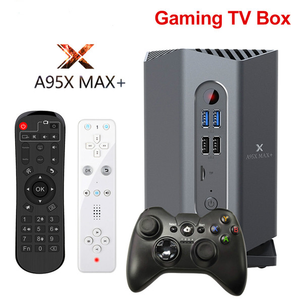 gaming tv box android 9.0 a95x max+ smart tv box 4gb 64gb amlogic s922x dual mimo wifi 4k 1000m plex media server