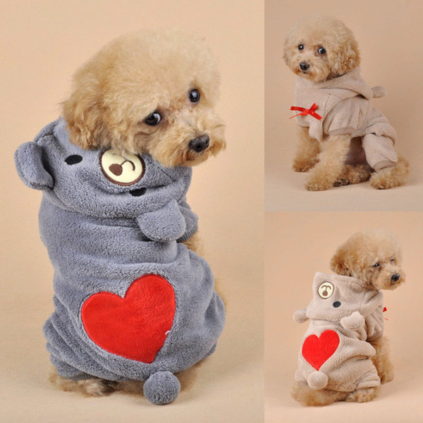 fashion pet clothes puppy dog cute red love heart bear hoodie cat dog autumn winter warm thicken jacket clothes jumpsuit coat