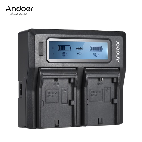 Andoer LP-E6 LP-E6N Dual Channel Digital Camera Battery Charger w/ LCD Display for Canon EOS 5DII 5DIII 5DS 5DSR 6D 7DII 60D 80D 70D