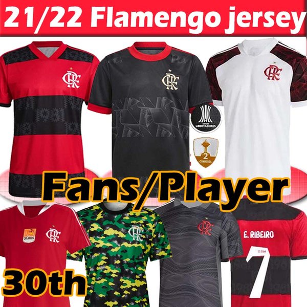 21/22 Flamengo soccer jerseys Fans Player version 30th anniversary DIEGO GABRIEL B. DE ARRASCAETA B.HENRIQUE GK vest long sleeves men Women Kids kits football jersey