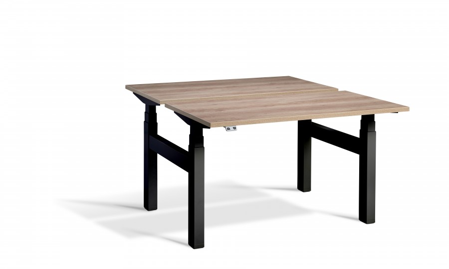 Lavoro Duo Height Adjustable Desk in Grey Nebraska Oak- Black Frame - 1200 x 700mm