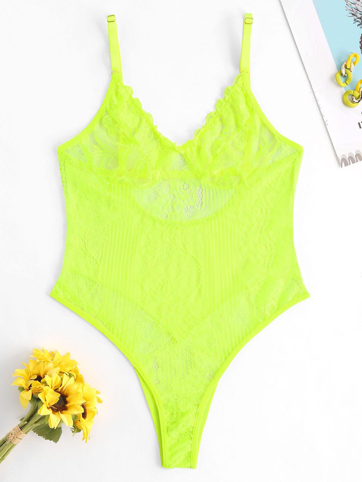 Neon Lace and Mesh Teddy S Green