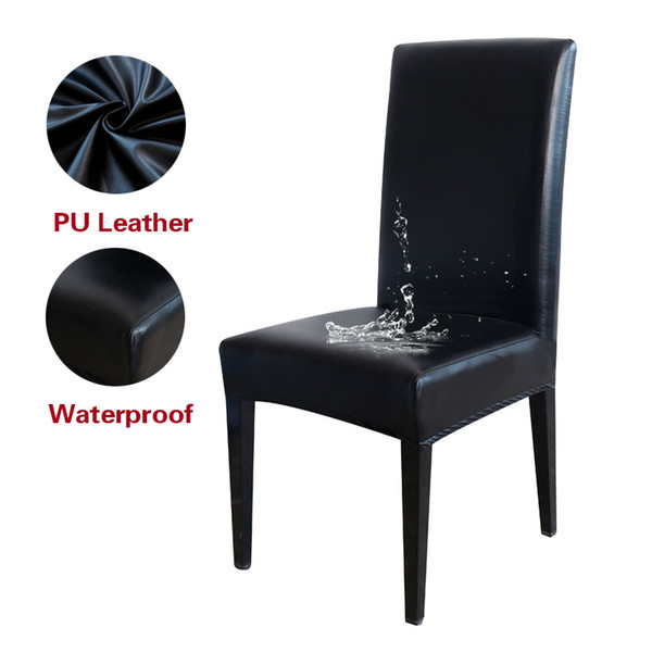 stretch pu leather chair cover waterproof oilproof black dining chair seat cushion cover for banquet party event washable