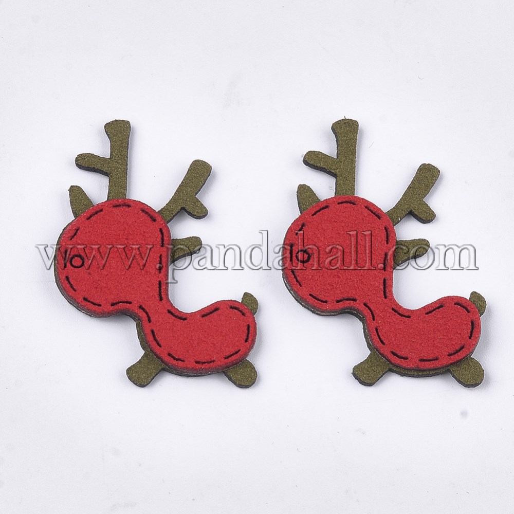 Christmas Faux Suede Cabochons, Christmas Reindeer/Stag, Red, 44x31~32x3mm