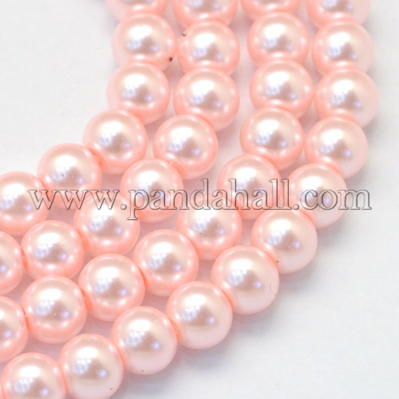 Baking Painted Glass Pearl Bead Strands, Pearlized, Round, Pink, 3~4mm, Hole: 0.5mm; about 195pcs/strand, 23.6