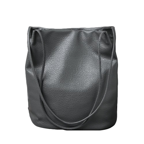 New Vintage Women Handbag Solid Color PU Leather Big Bucket shoulder Messenger Bag