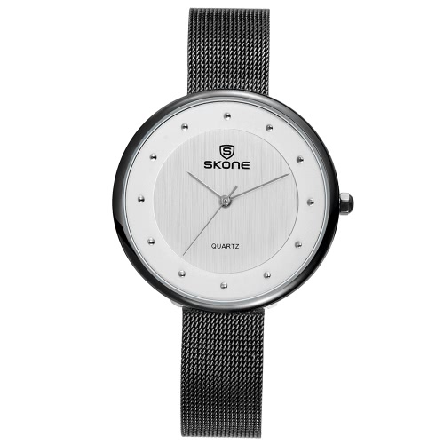 SKONE 3ATM Water-resistant Wristwatch Fashion Casual Women's Watches Luxury Steel Mesh Band Ultra Thin Ladies Quartz Watch Relogio Feminino