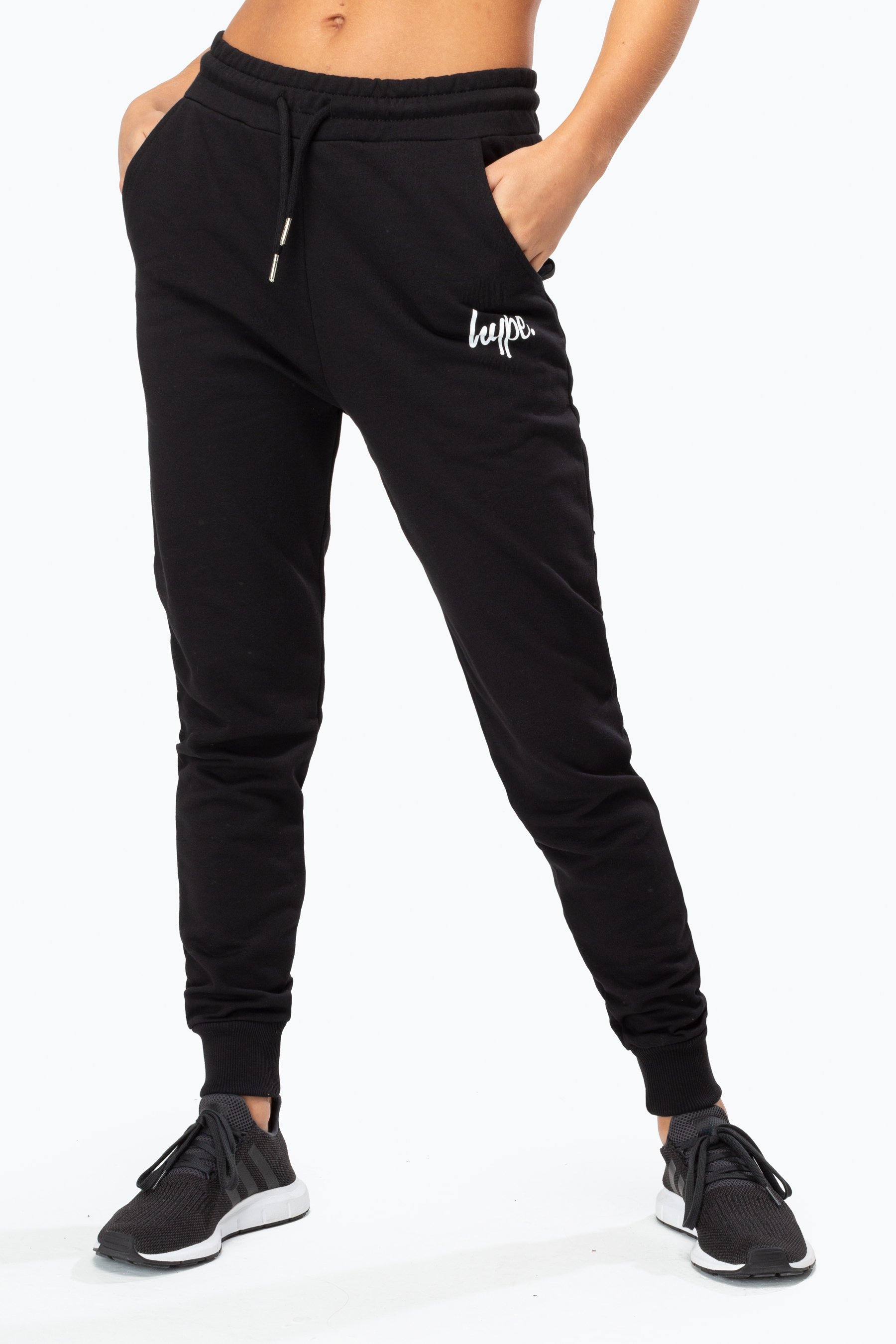 Hype Black White Script Womens Joggers | Size 12