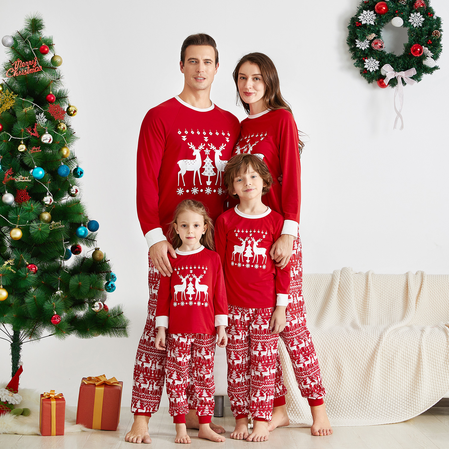 Mosaic Family Matching ReinDeer Pajamas Set Dresses for Dad - Mom - Kid
