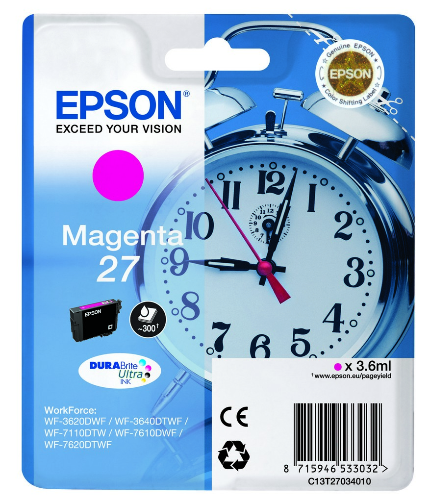 Epson Original 27 T2703 Alarm Clock Ink 3.6ml Magenta