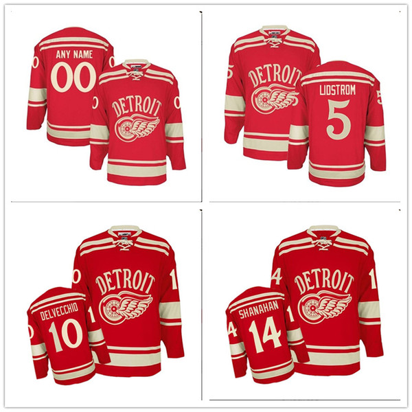 Custom Men PREMIER DETROIT RED WINGS 5 NICKLAS LIDSTROM 2014 WINTER CLASSIC Hockey JERSEY RED Stitched Logos embroidered Customized