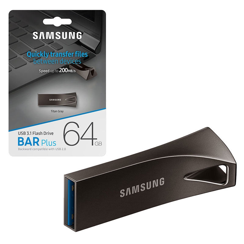 Samsung Bar Plus USB 3.1 Flash Drive 200MB/s - Grey - MUF-64BE4EU - 64GB