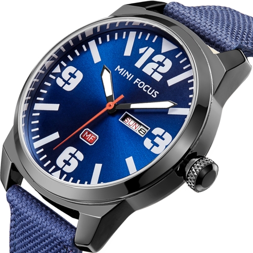 MINI FOCUS Fashion Nylon Men Watches Quartz 3ATM Water-resistant Luminous Casual Man Wristwatch Calendar Week