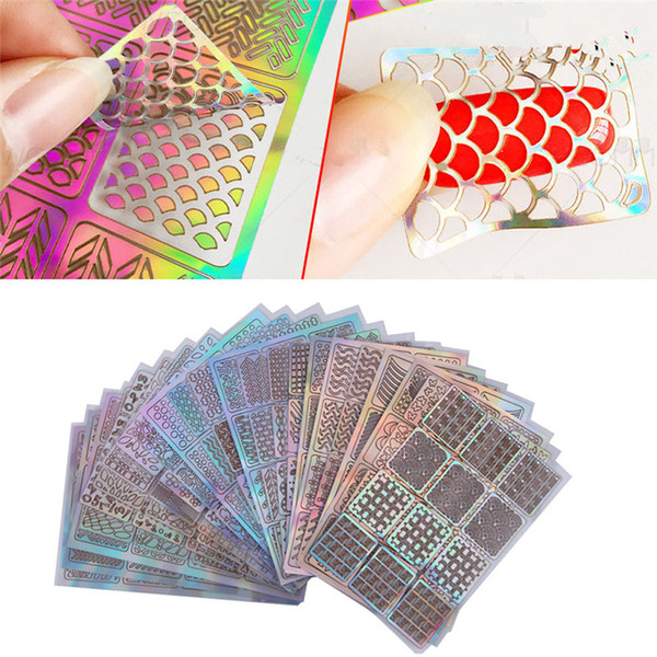 random 3sheets new nail hollow irregular grid stencil reusable manicure stickers