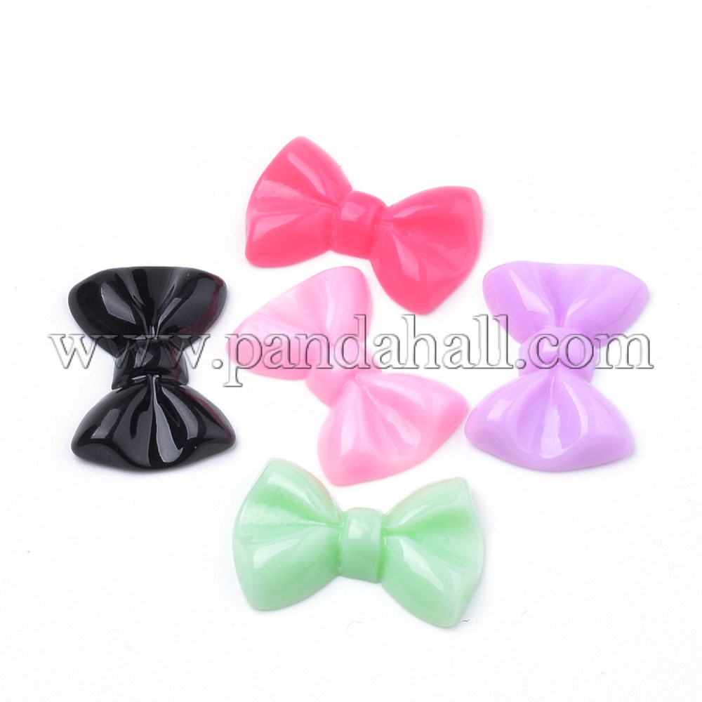 Resin Cabochons, Bowknot, Mixed Color, 14x20x3.5mm