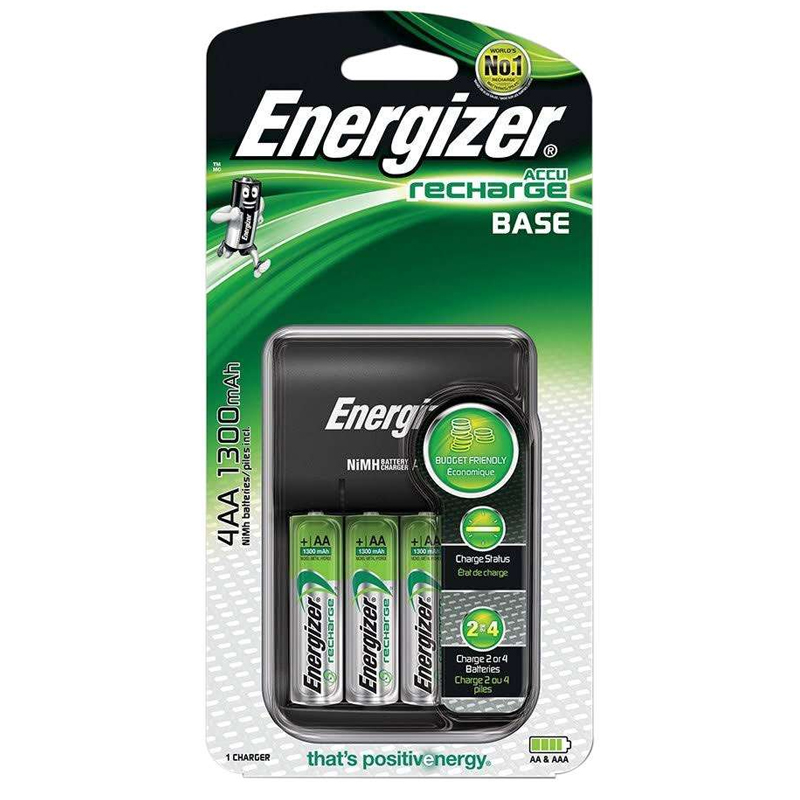 Energizer Accu Recharge Base Battery Charger + 4 AA 1300mAh Batteries