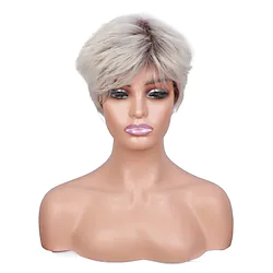 Pixie Gray Wigs for White Women Light Gray Mixed Brown Short Layer Free Part Synthetic Hair Wigs Lightinthebox