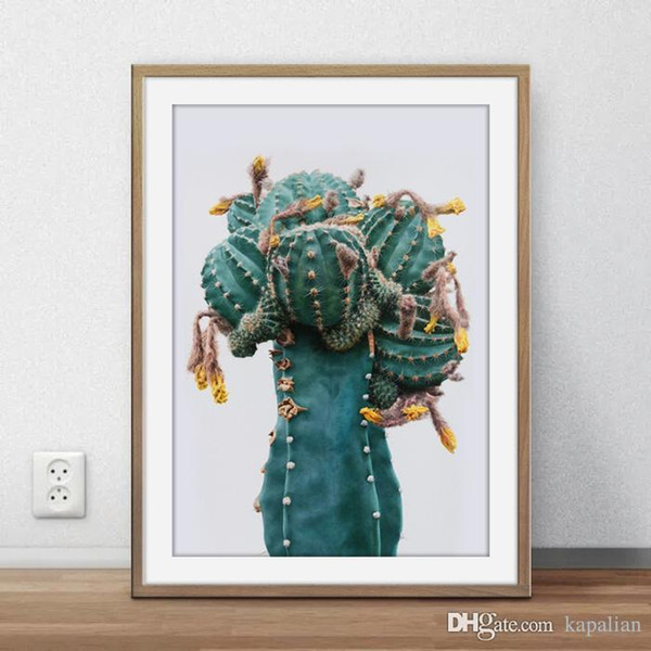 cactus with yellow flower art poster print plants wall decor pictures home decor poster canvas unframe 16 24 36 47 inches