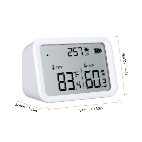 Zigbee Wireless Thermometer Hygrometer Intelligenter Feuchtigkeits-Temperatursensor mit App-Benachrichtigungs-LCD-Anzeige für die Lichtintensitätsmessung für das Heimbüro