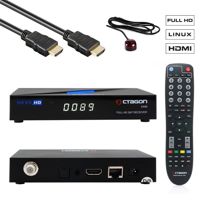 Octagon SX89 Full HD H.265 Linux LAN HDMI DVB-S2 Sat Tuner IP Receiver incl. 150Mbit WiFi-Stick