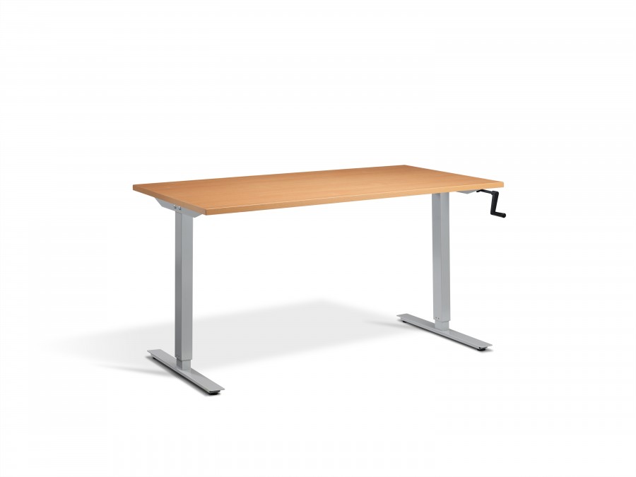 Lavoro Solo Beech Hand Crank Height Adjustable Desk - Silver Frame - 1200x800mm