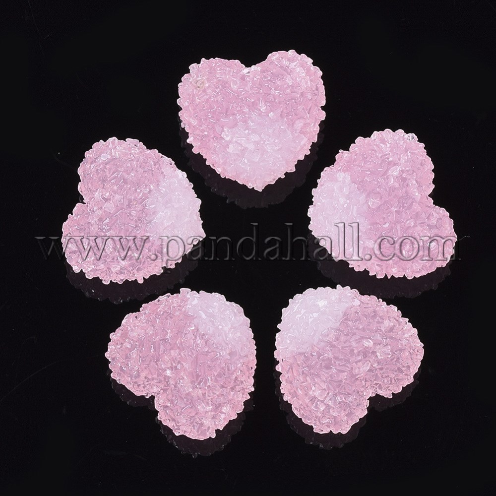Resin Cabochons, Two-tone Heart, Pink, 15.5~16.5x16~17x10~11mm