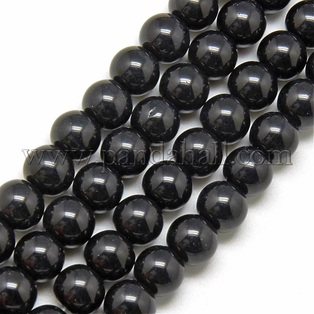 Glass Beads Strands, Round, Black, 4mm, Hole: 0.5mm; about 84pcs/strand, 13